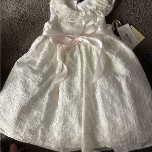 Laura Ashley Cream Lace Kids Dress with Pink Bow